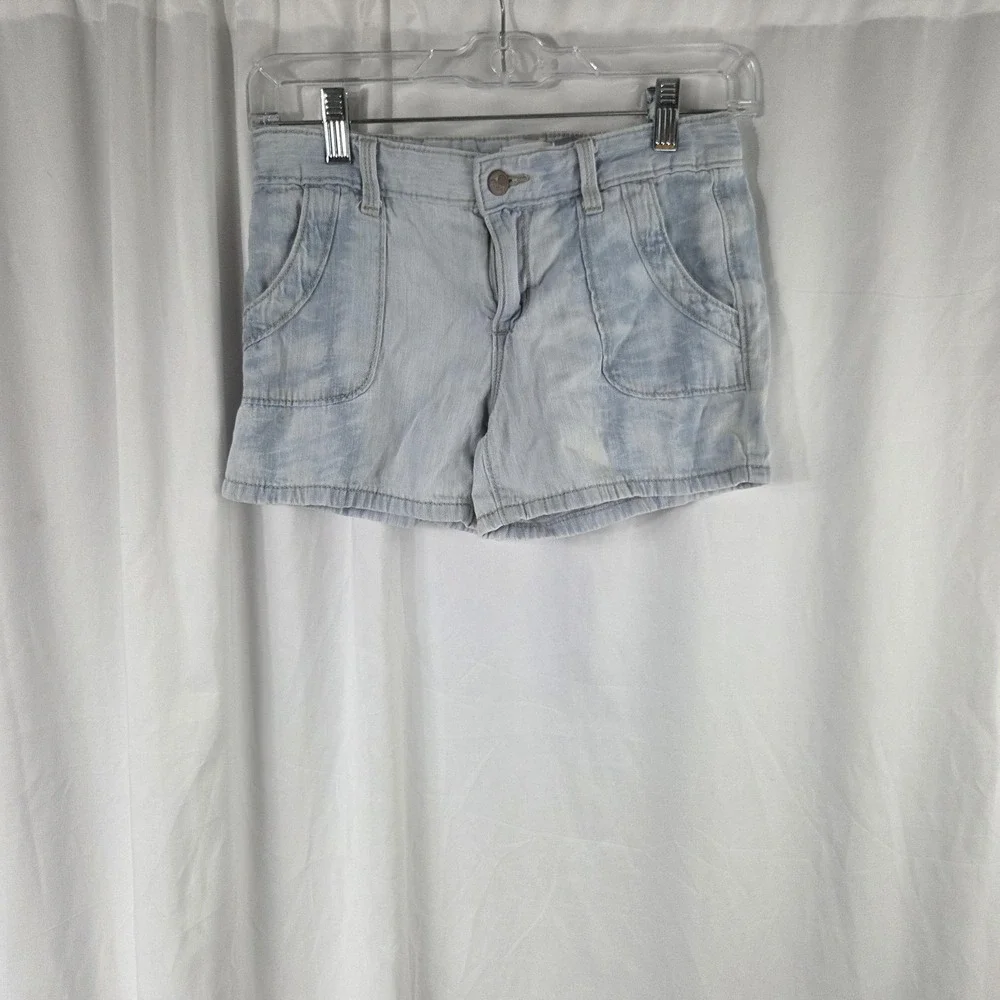 Old Navy Shorts Girls 12 Blue Chino Light Wash Denim Zip Fly Pockets Casual